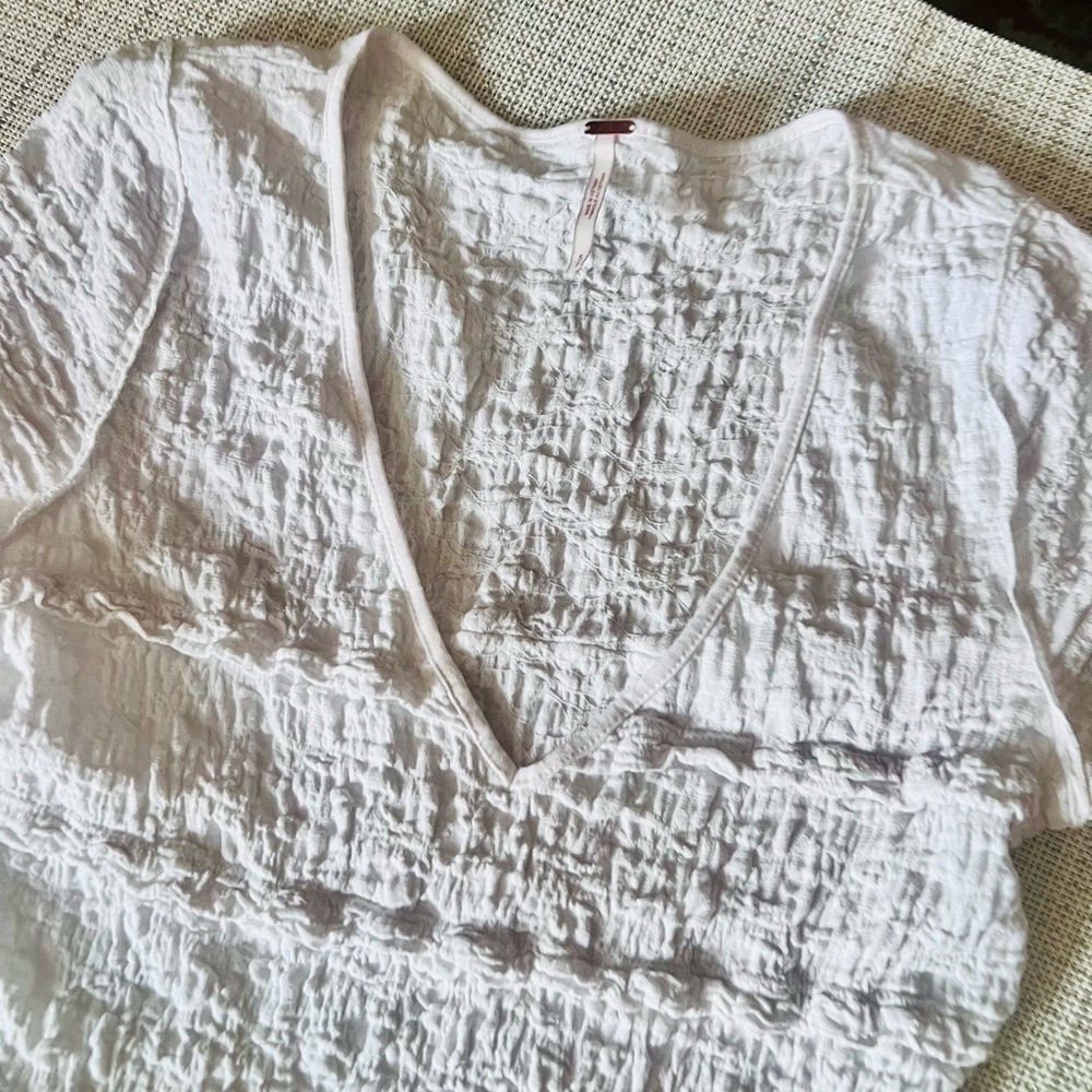 Free People White Ruffled Short Sleeve Blouse - Picture 11 of 13